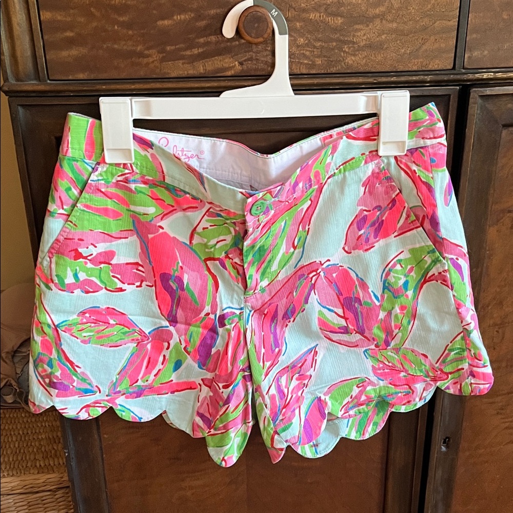 Lilly Pulitzer High Waist Floral Shorts - Pink, Green, White
